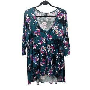 Torrid Floral Peplum Long Sleeve Blouse Size 3